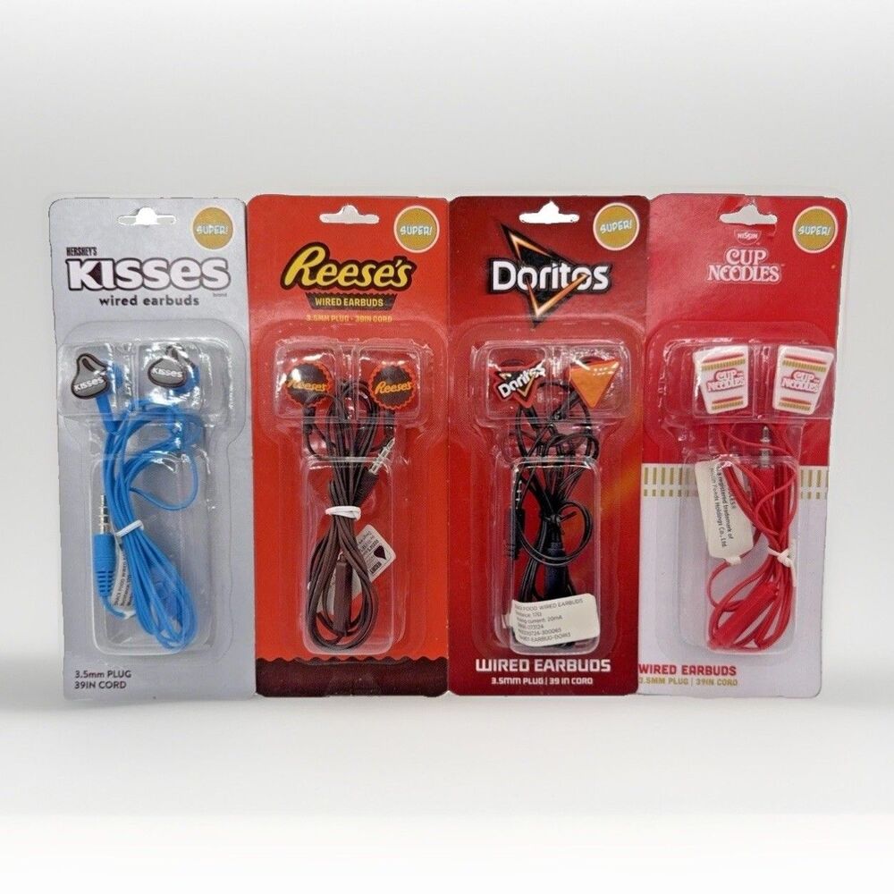 Orbit Novelty Wired Earbuds Lot of 4 Reese's Doritos Cup Noodles Kisses 3.5mm
